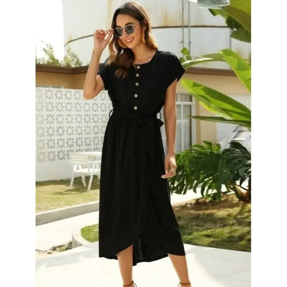 SHEIN Women Button Detail Belted Tulip Hem Dress Size M - Picture 8 of 9